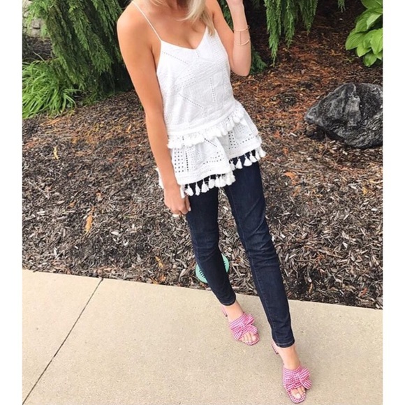 Boutique Tops - White Cami Tassell Top S